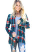 Sexy Green Suede Elbow Patch Long Sleeve Plaid Cardigan